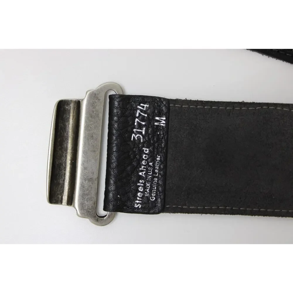 Vintage 80s Streets Ahead Size M Women's Belt Black Leather & Stretch Sequin